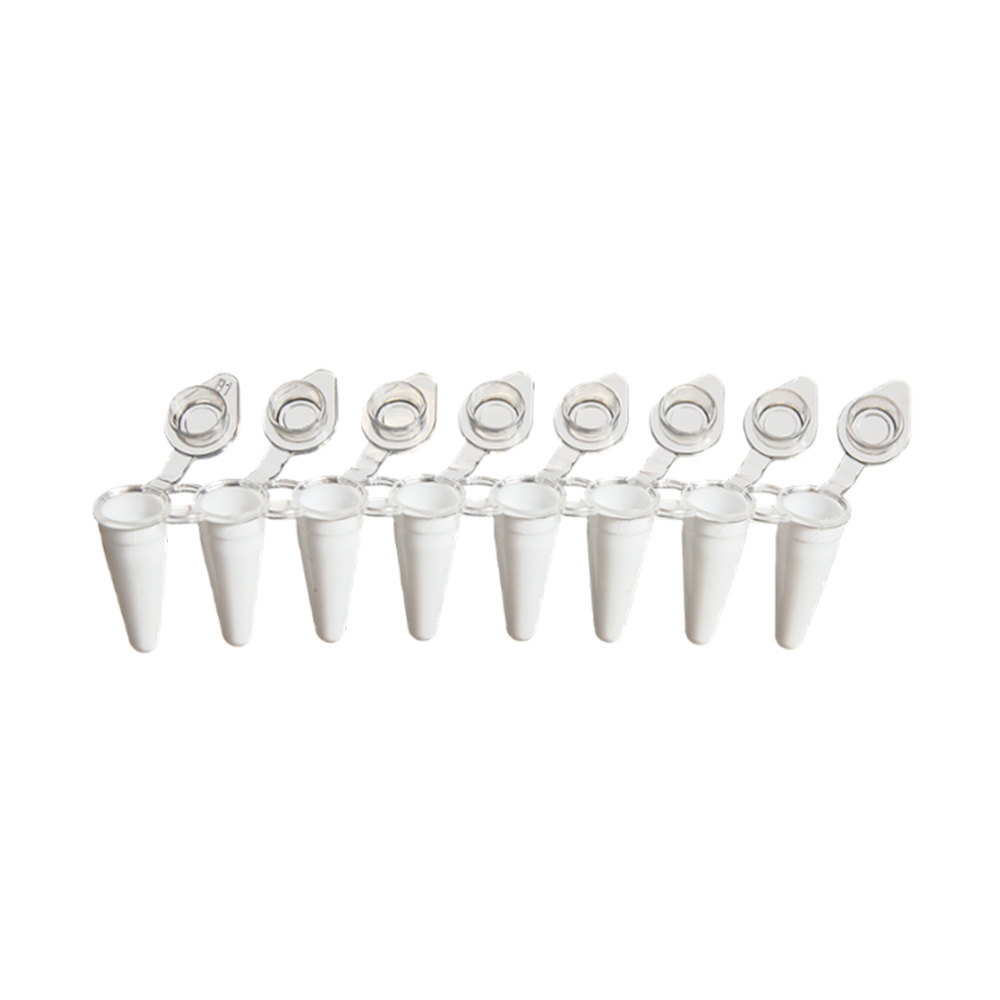 AmpliStar-II 8-Strip 0.1ml Low-Profile White PCR Tubes, Attached Optical Flat Caps - 120